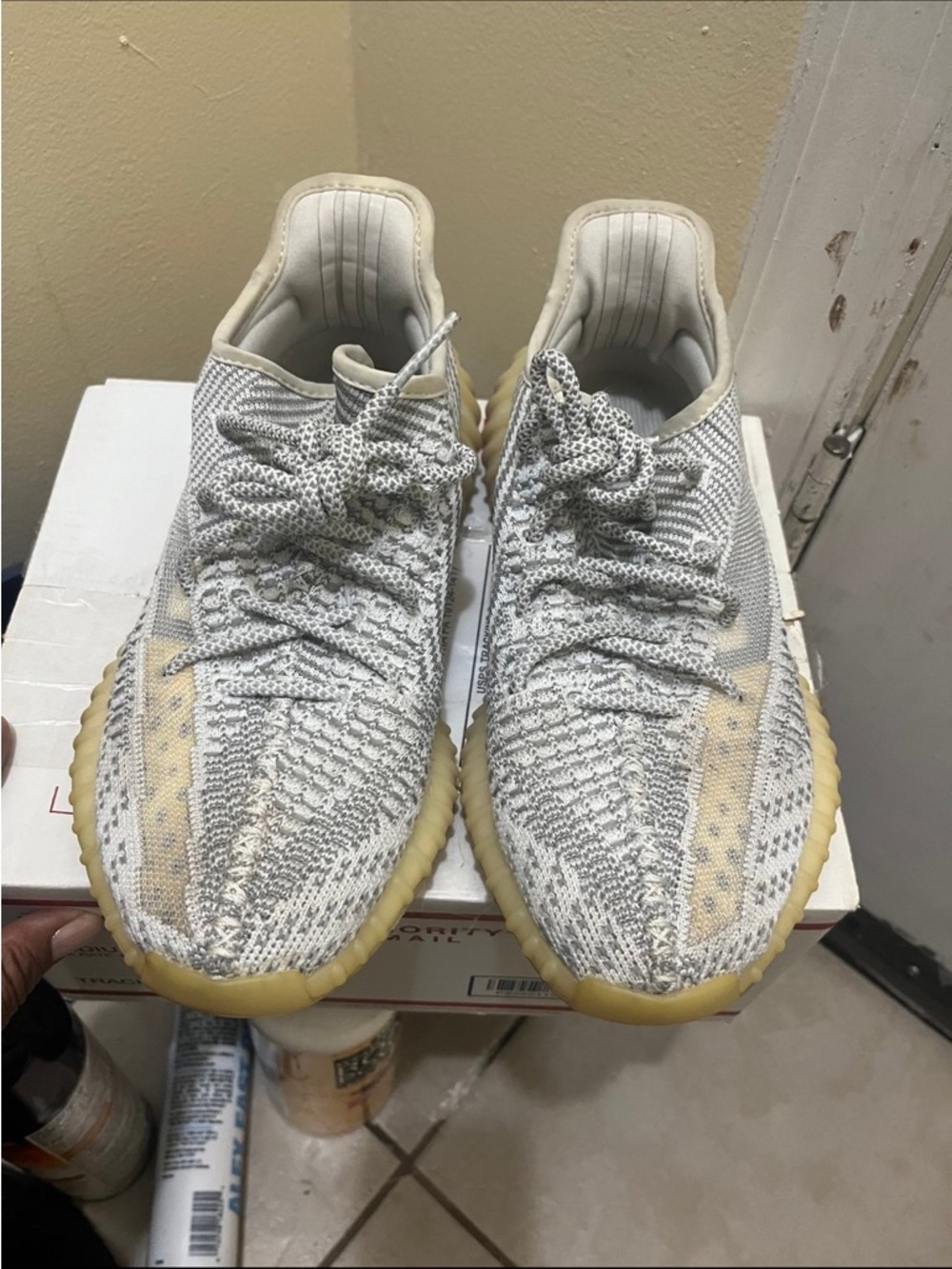 Light Gray Knit Sneakers with Gum Sole